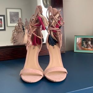Blush tie up heels